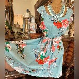 Pre-loved 50's-inspired Rockabilly Pin-up Light Blue Floral Poodle-Skirt Dress